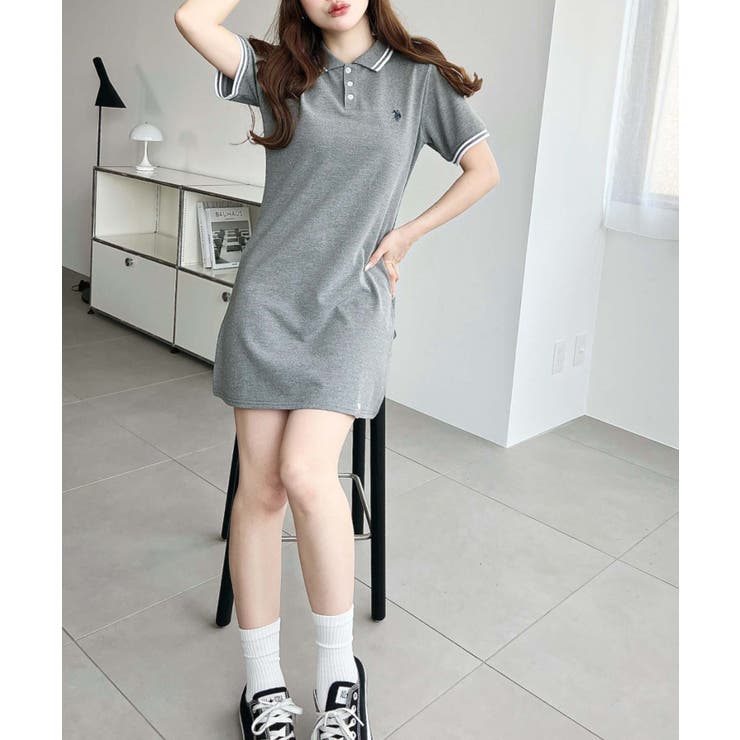 U.S.POLO ASSN.ワンポイント刺繍配色ライン半袖リブポロシャツワンピ | moment+ | 詳細画像15 