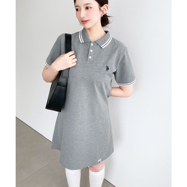 U.S.POLO ASSN.ワンポイント刺繍配色ライン半袖リブポロシャツワンピ | moment+ | 詳細画像26 