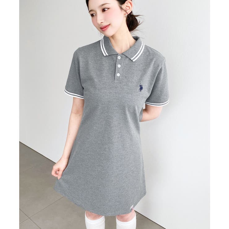 U.S.POLO ASSN.ワンポイント刺繍配色ライン半袖リブポロシャツワンピ | moment+ | 詳細画像28 