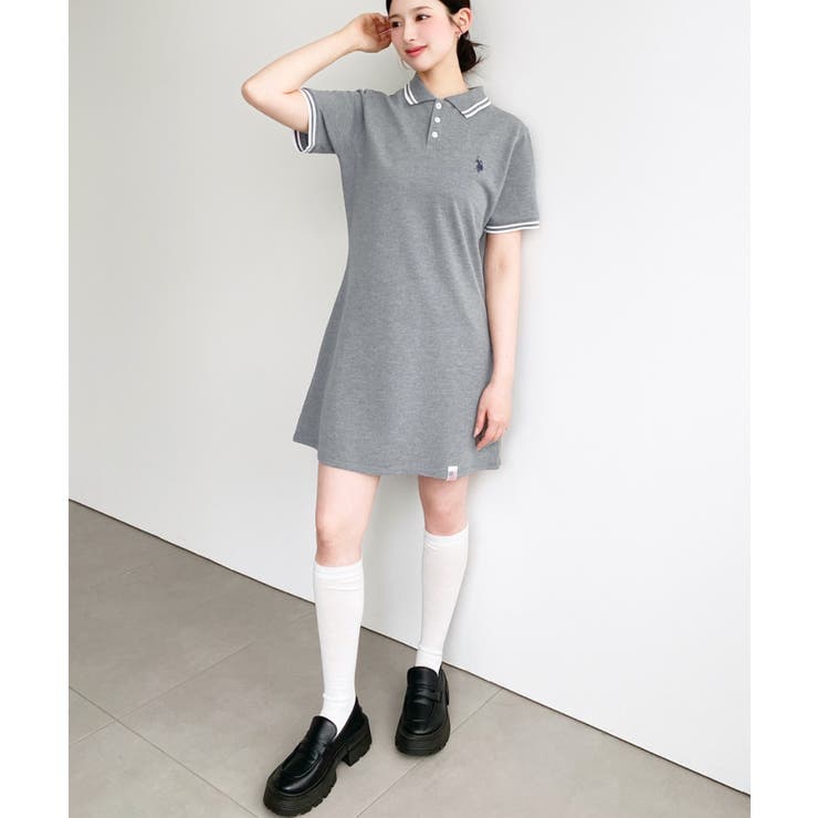 U.S.POLO ASSN.ワンポイント刺繍配色ライン半袖リブポロシャツワンピ | moment+ | 詳細画像29 