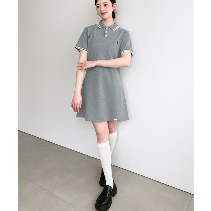 U.S.POLO ASSN.ワンポイント刺繍配色ライン半袖リブポロシャツワンピ | moment+ | 詳細画像30 