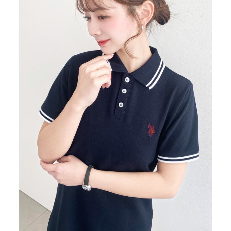 U.S.POLO ASSN.ワンポイント刺繍配色ライン半袖リブポロシャツワンピ | moment+ | 詳細画像33 
