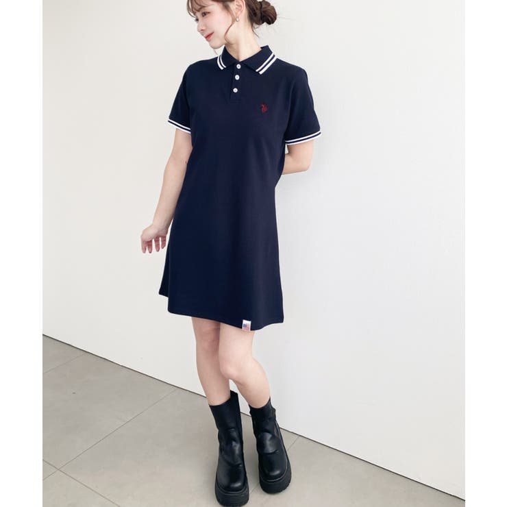 U.S.POLO ASSN.ワンポイント刺繍配色ライン半袖リブポロシャツワンピ | moment+ | 詳細画像34 