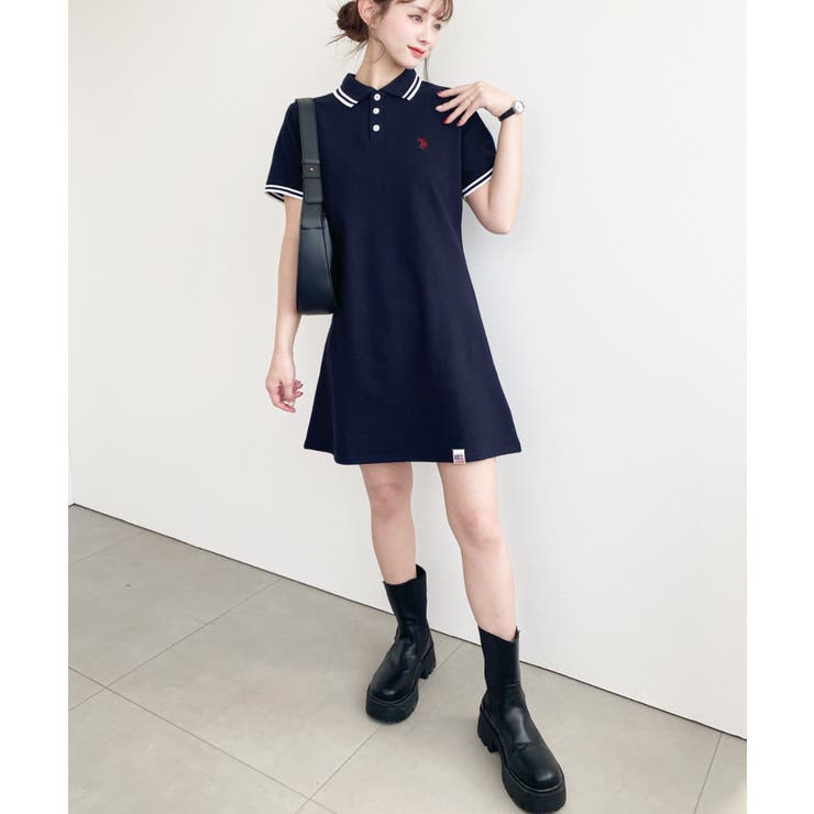 U.S.POLO ASSN.ワンポイント刺繍配色ライン半袖リブポロシャツワンピ | moment+ | 詳細画像35 