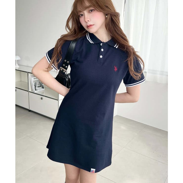 U.S.POLO ASSN.ワンポイント刺繍配色ライン半袖リブポロシャツワンピ | moment+ | 詳細画像48 