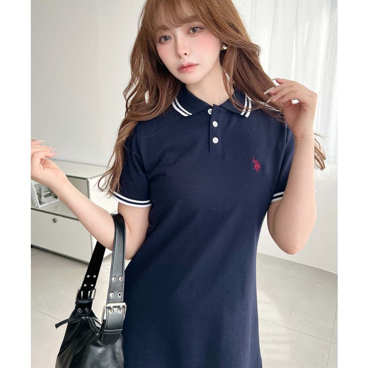 U.S.POLO ASSN.ワンポイント刺繍配色ライン半袖リブポロシャツワンピ | moment+ | 詳細画像49 