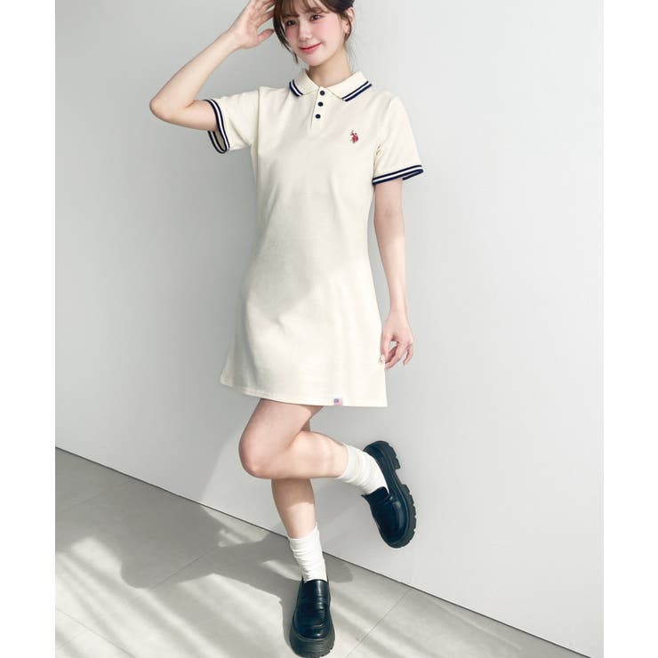 U.S.POLO ASSN.ワンポイント刺繍配色ライン半袖リブポロシャツワンピ | moment+ | 詳細画像5 