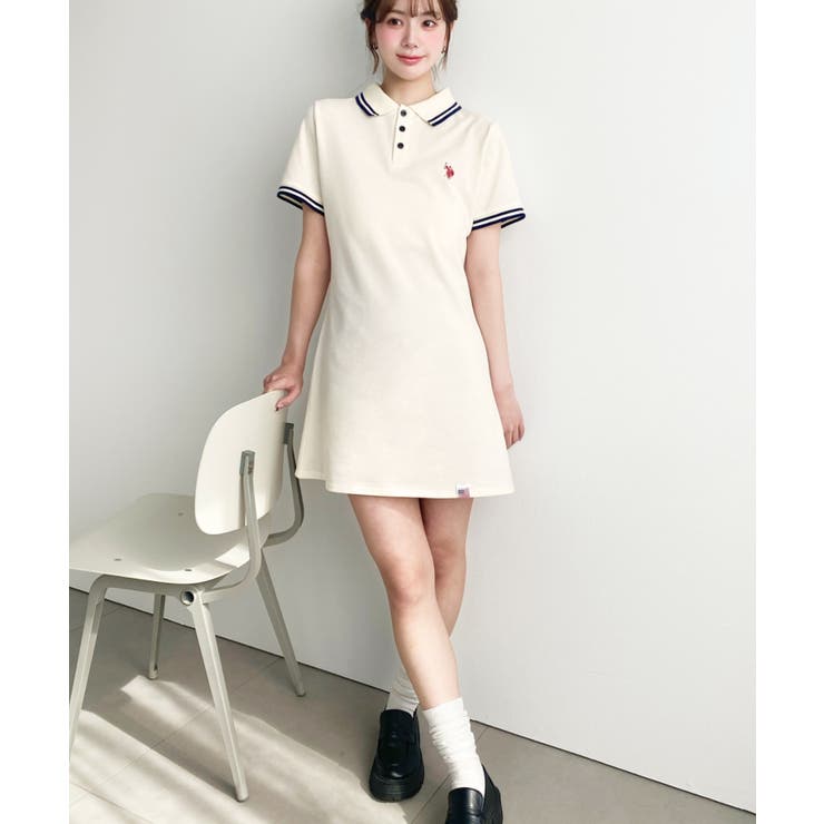 U.S.POLO ASSN.ワンポイント刺繍配色ライン半袖リブポロシャツワンピ | moment+ | 詳細画像6 