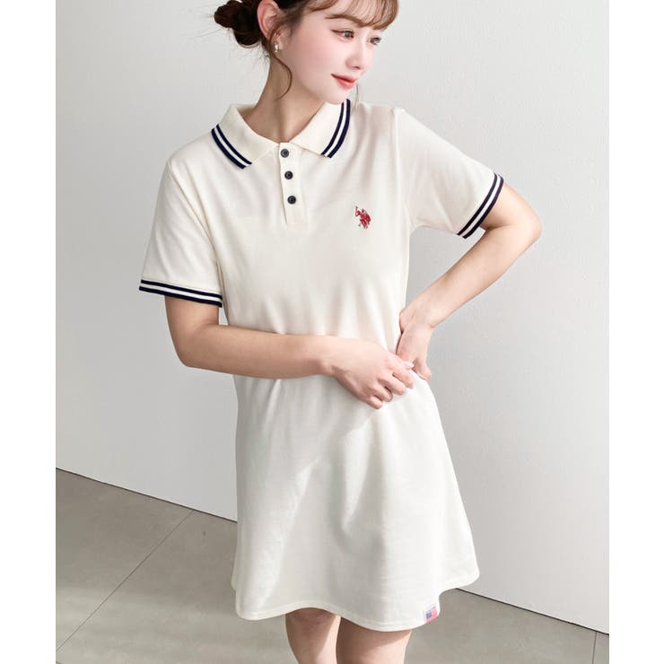 U.S.POLO ASSN.ワンポイント刺繍配色ライン半袖リブポロシャツワンピ | moment+ | 詳細画像8 