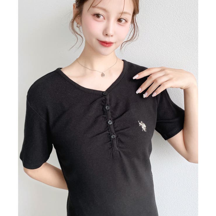 U.S.POLO ASSN.ワンポイント刺繍ギャザーヘンリーVネック半袖ワンピ | moment+ | 詳細画像20 