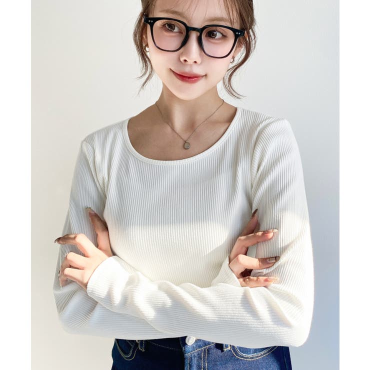 デコルテクルーネック長袖リブトップス | moment+ | 詳細画像10 