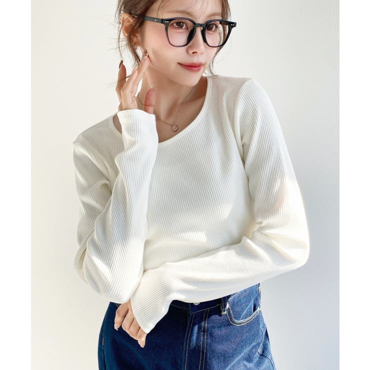 デコルテクルーネック長袖リブトップス | moment+ | 詳細画像11 