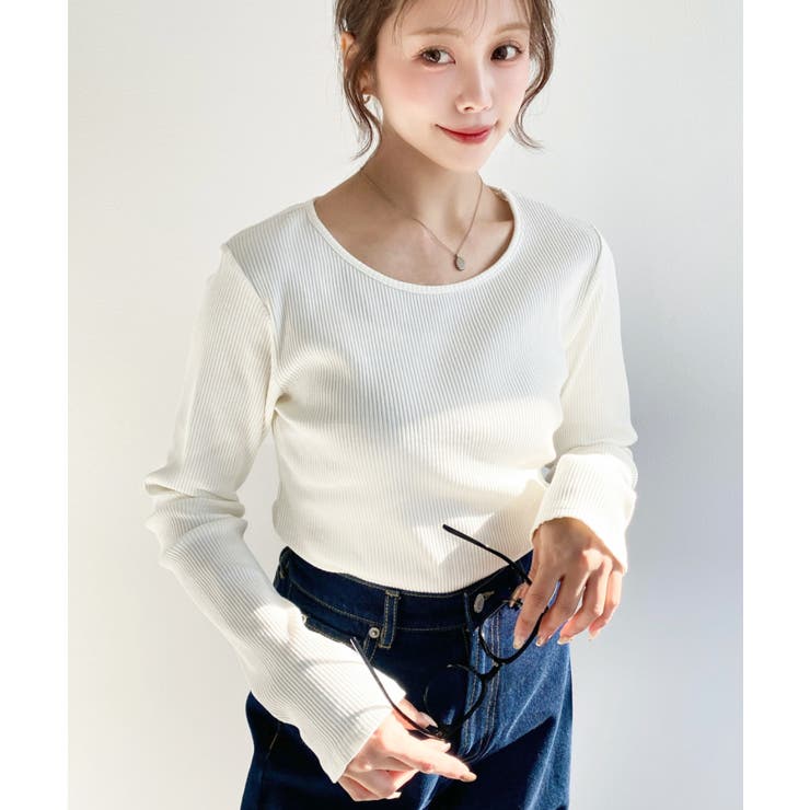 デコルテクルーネック長袖リブトップス | moment+ | 詳細画像12 