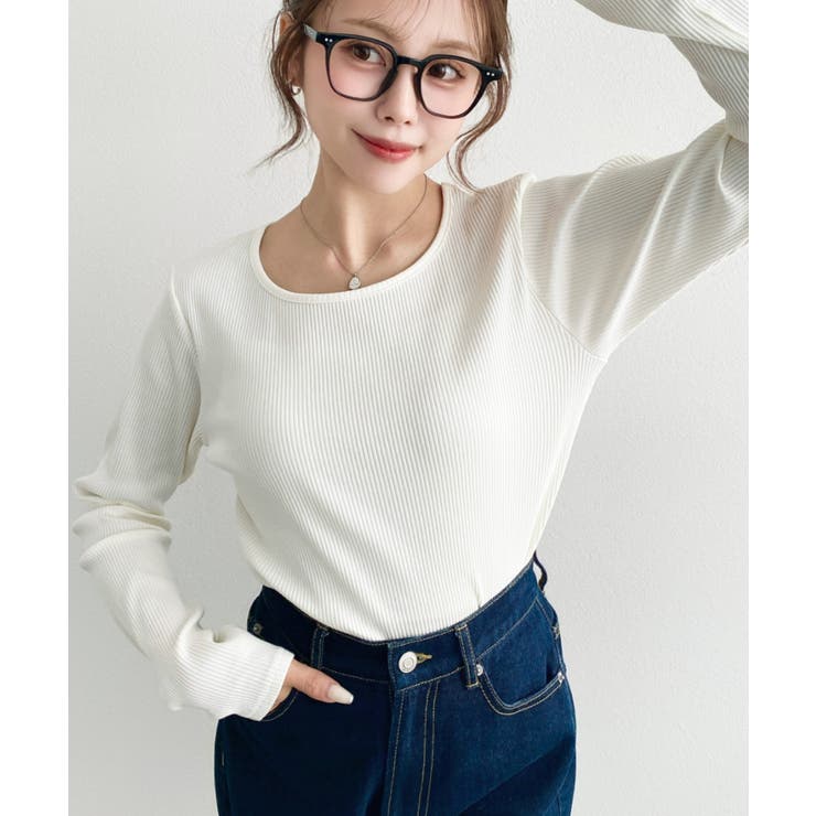 デコルテクルーネック長袖リブトップス | moment+ | 詳細画像13 