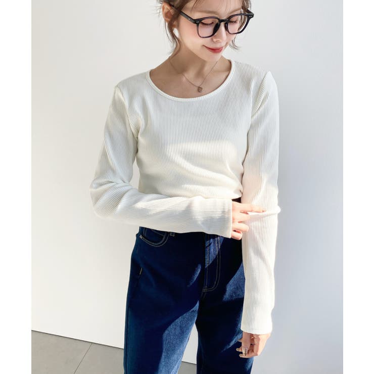 デコルテクルーネック長袖リブトップス | moment+ | 詳細画像14 