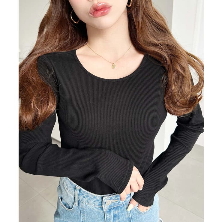 デコルテクルーネック長袖リブトップス | moment+ | 詳細画像17 