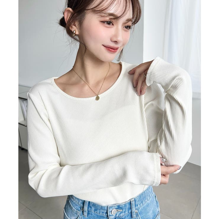 デコルテクルーネック長袖リブトップス | moment+ | 詳細画像2 