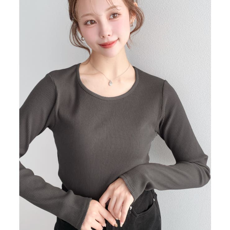 デコルテクルーネック長袖リブトップス | moment+ | 詳細画像20 