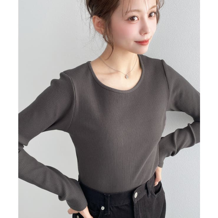 デコルテクルーネック長袖リブトップス | moment+ | 詳細画像22 