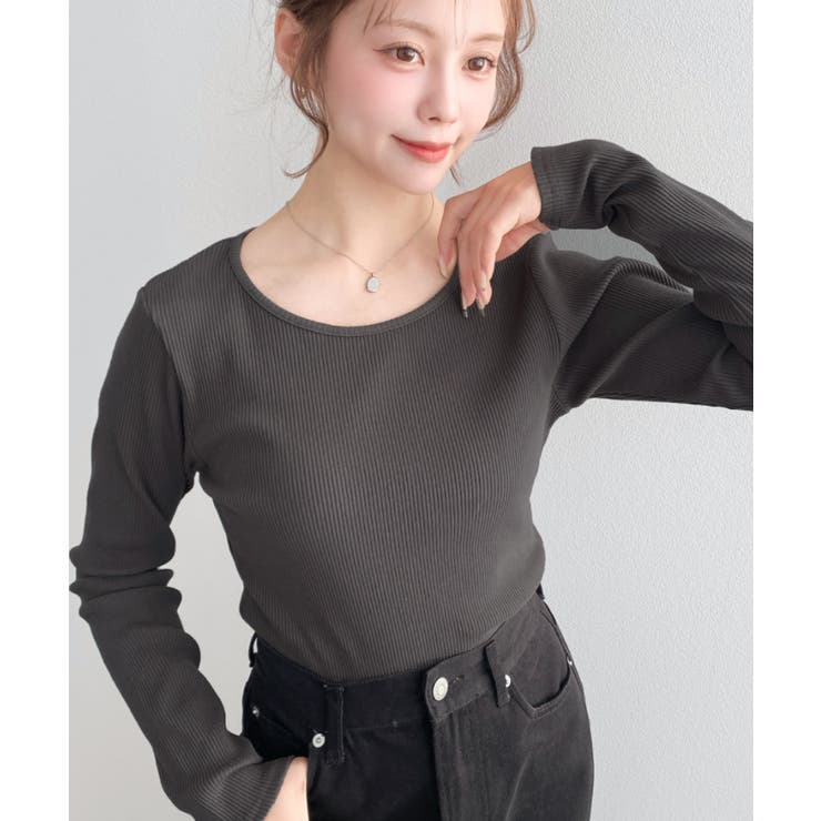 デコルテクルーネック長袖リブトップス | moment+ | 詳細画像23 