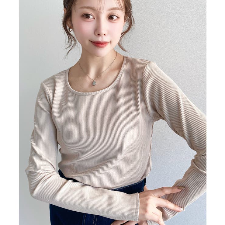 デコルテクルーネック長袖リブトップス | moment+ | 詳細画像25 