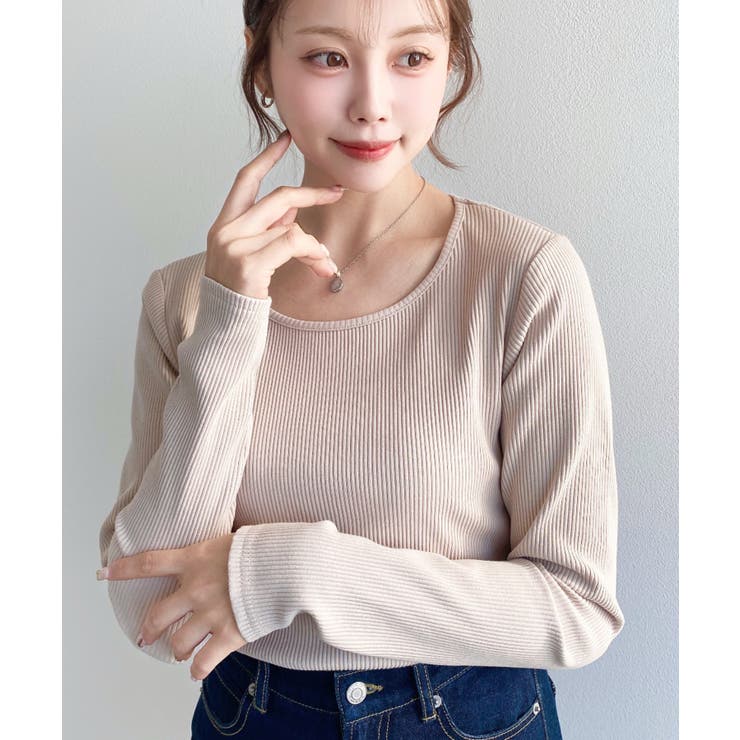 デコルテクルーネック長袖リブトップス | moment+ | 詳細画像26 