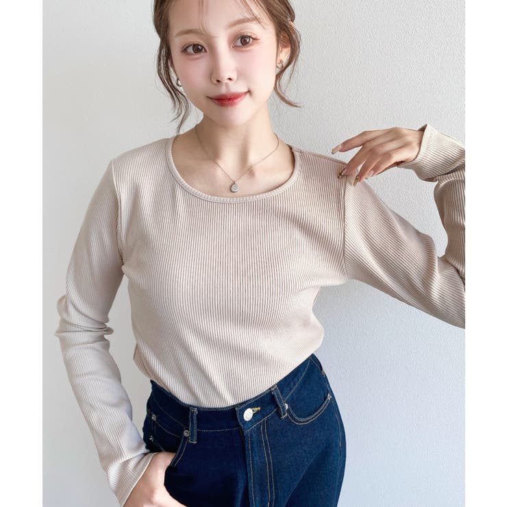 デコルテクルーネック長袖リブトップス | moment+ | 詳細画像27 