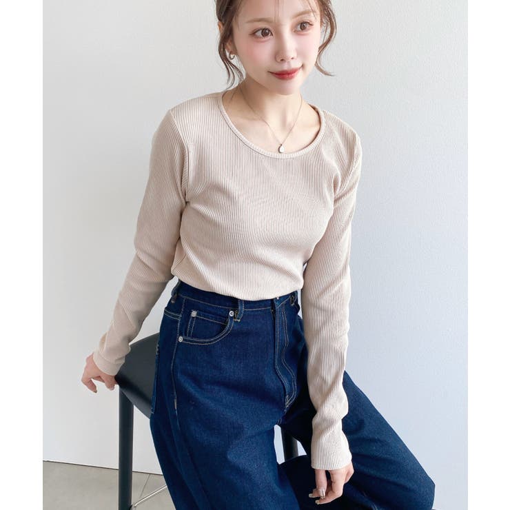 デコルテクルーネック長袖リブトップス | moment+ | 詳細画像28 