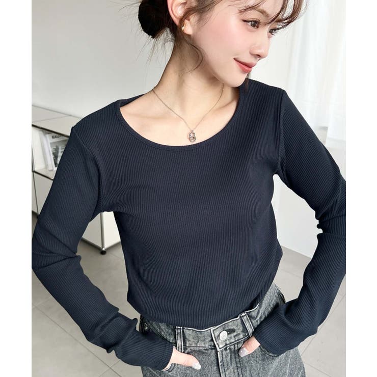 デコルテクルーネック長袖リブトップス | moment+ | 詳細画像29 