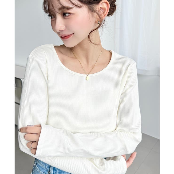 デコルテクルーネック長袖リブトップス | moment+ | 詳細画像3 