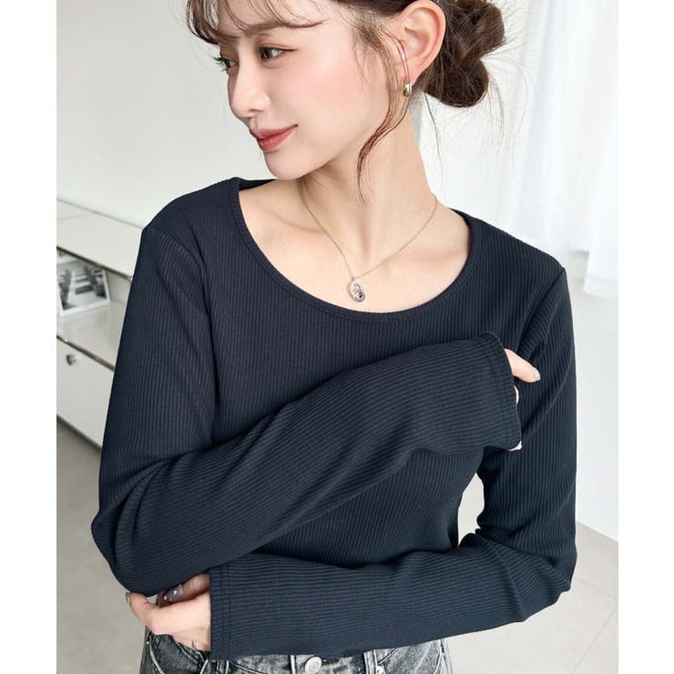 デコルテクルーネック長袖リブトップス | moment+ | 詳細画像31 