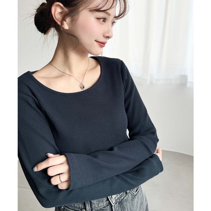 デコルテクルーネック長袖リブトップス | moment+ | 詳細画像32 