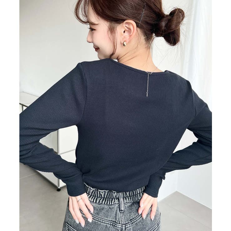 デコルテクルーネック長袖リブトップス | moment+ | 詳細画像33 