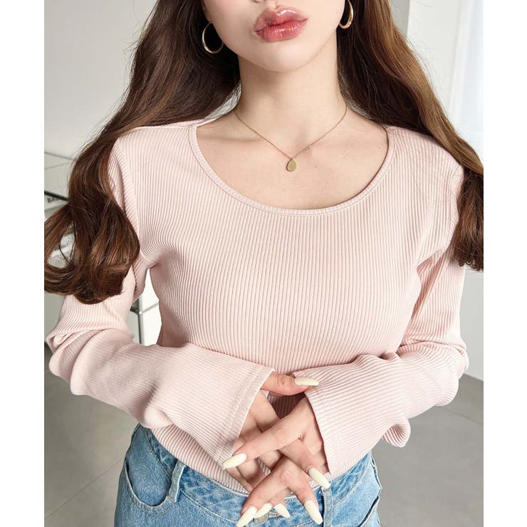 デコルテクルーネック長袖リブトップス | moment+ | 詳細画像34 