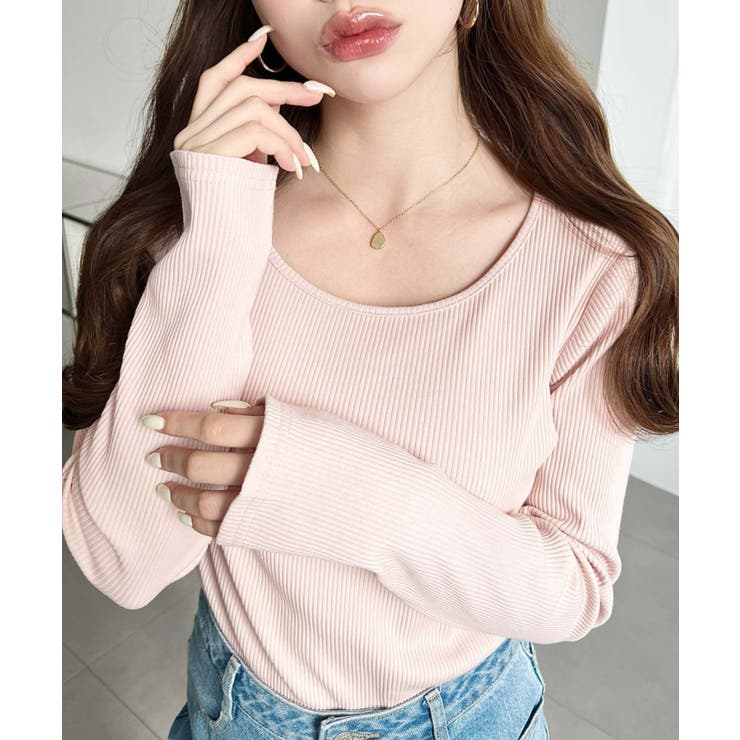 デコルテクルーネック長袖リブトップス | moment+ | 詳細画像35 