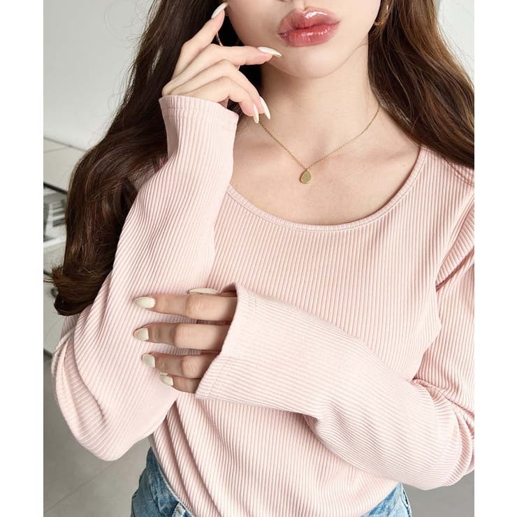 デコルテクルーネック長袖リブトップス | moment+ | 詳細画像37 