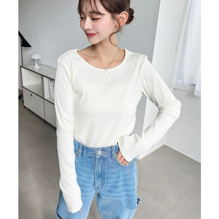 デコルテクルーネック長袖リブトップス | moment+ | 詳細画像4 