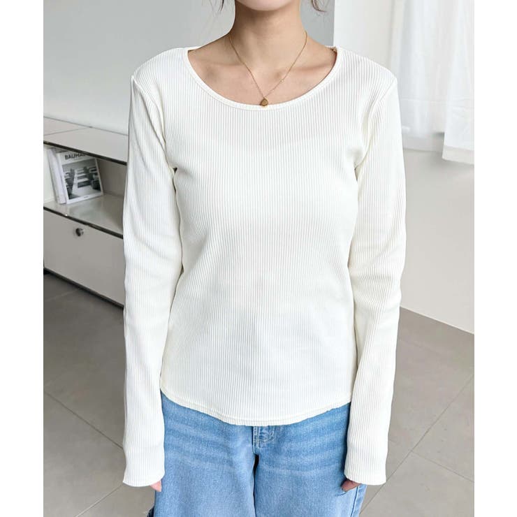 デコルテクルーネック長袖リブトップス | moment+ | 詳細画像6 