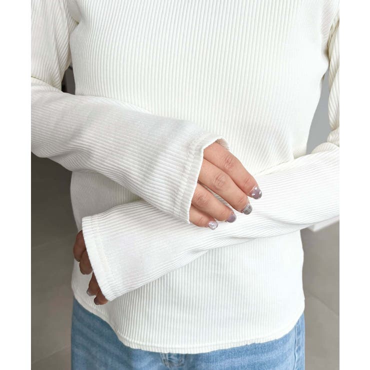 デコルテクルーネック長袖リブトップス | moment+ | 詳細画像8 