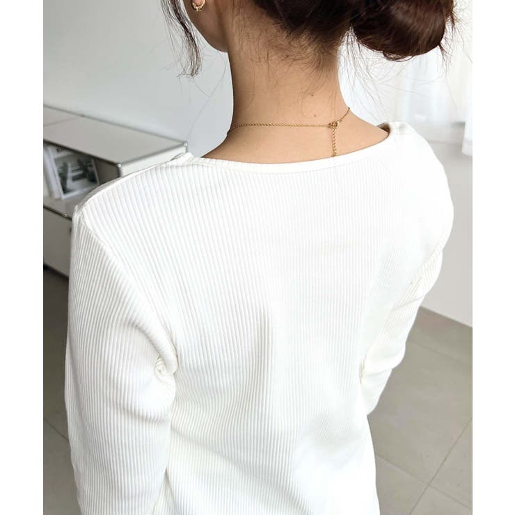 デコルテクルーネック長袖リブトップス | moment+ | 詳細画像9 