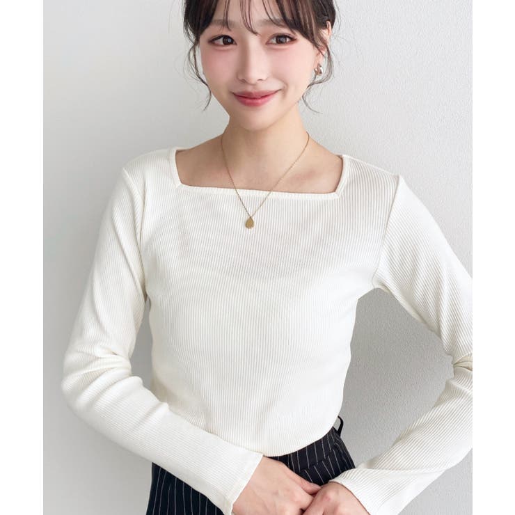 デコルテスクエアネック長袖リブトップス | moment+ | 詳細画像13 