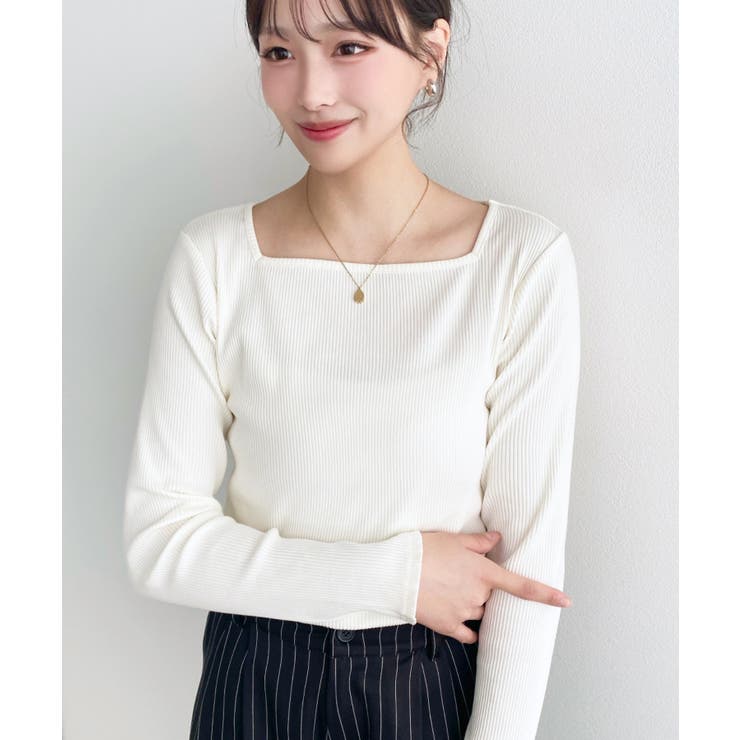 デコルテスクエアネック長袖リブトップス | moment+ | 詳細画像14 