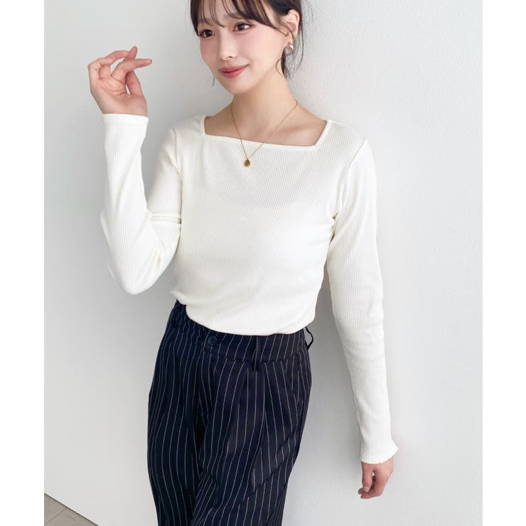 デコルテスクエアネック長袖リブトップス | moment+ | 詳細画像15 