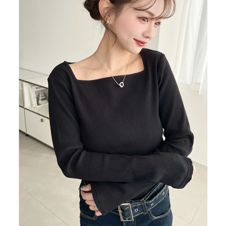 デコルテスクエアネック長袖リブトップス | moment+ | 詳細画像16 