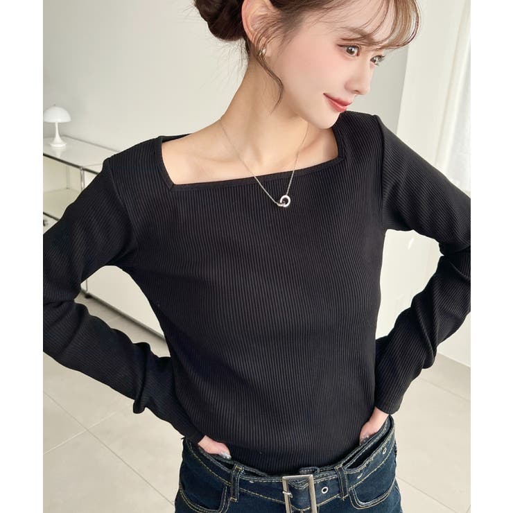 デコルテスクエアネック長袖リブトップス | moment+ | 詳細画像18 