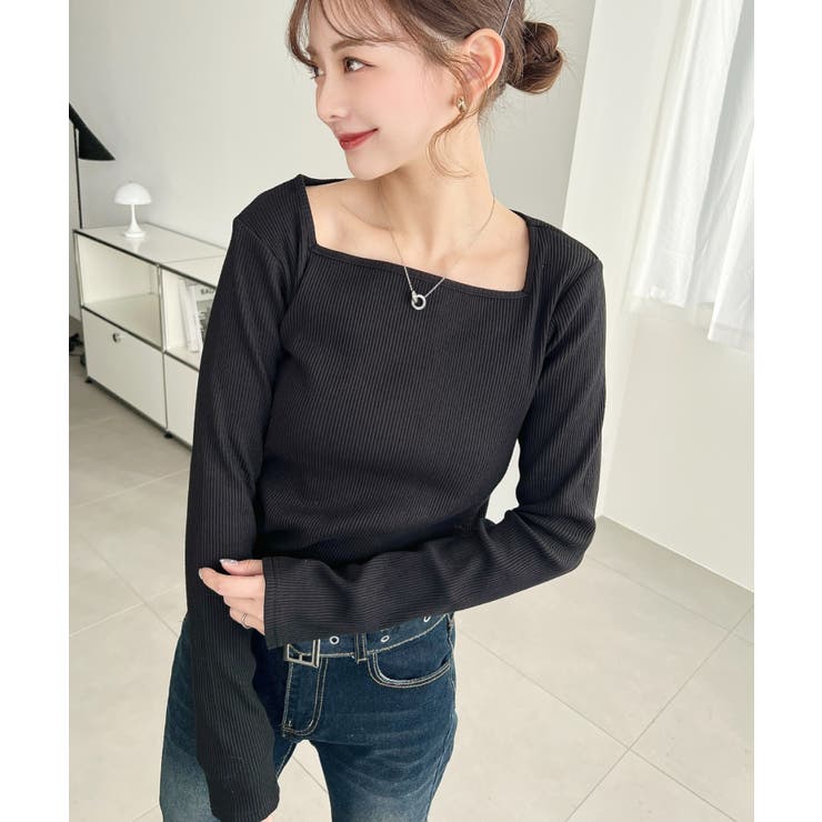 デコルテスクエアネック長袖リブトップス | moment+ | 詳細画像19 