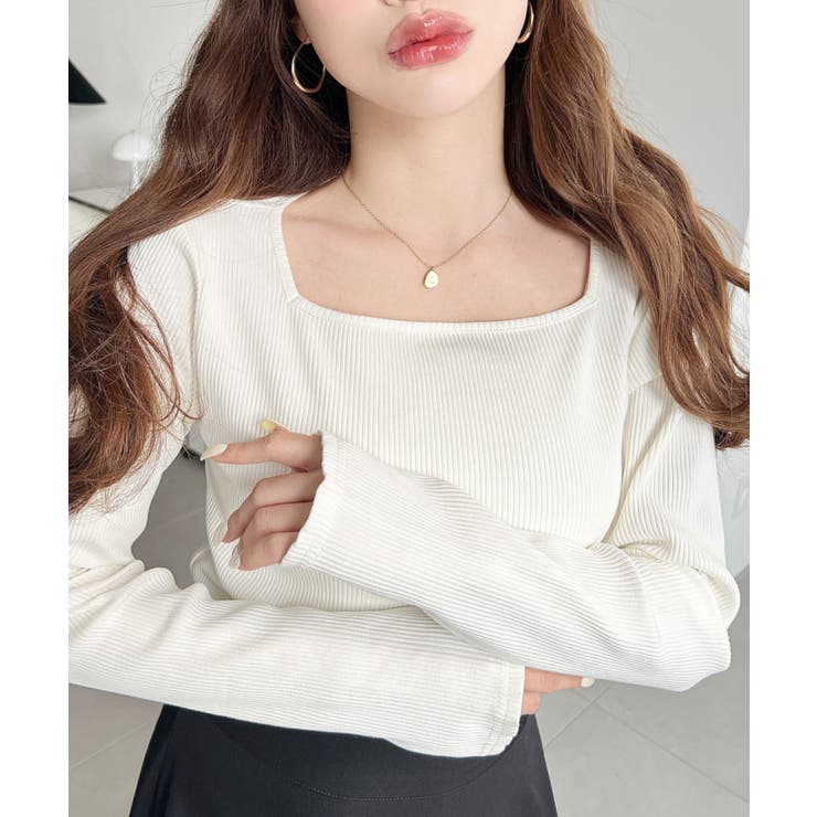 デコルテスクエアネック長袖リブトップス | moment+ | 詳細画像2 