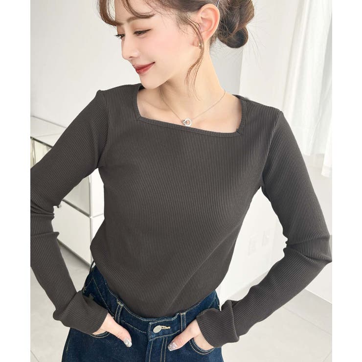 デコルテスクエアネック長袖リブトップス | moment+ | 詳細画像20 