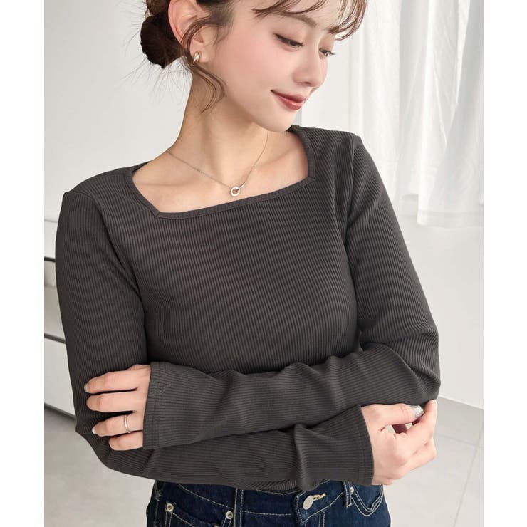 デコルテスクエアネック長袖リブトップス | moment+ | 詳細画像21 