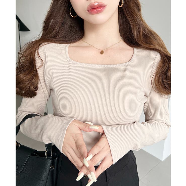 デコルテスクエアネック長袖リブトップス | moment+ | 詳細画像24 